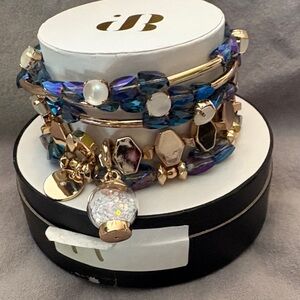 Chic Gold and Blue Beaded Bracelet Set